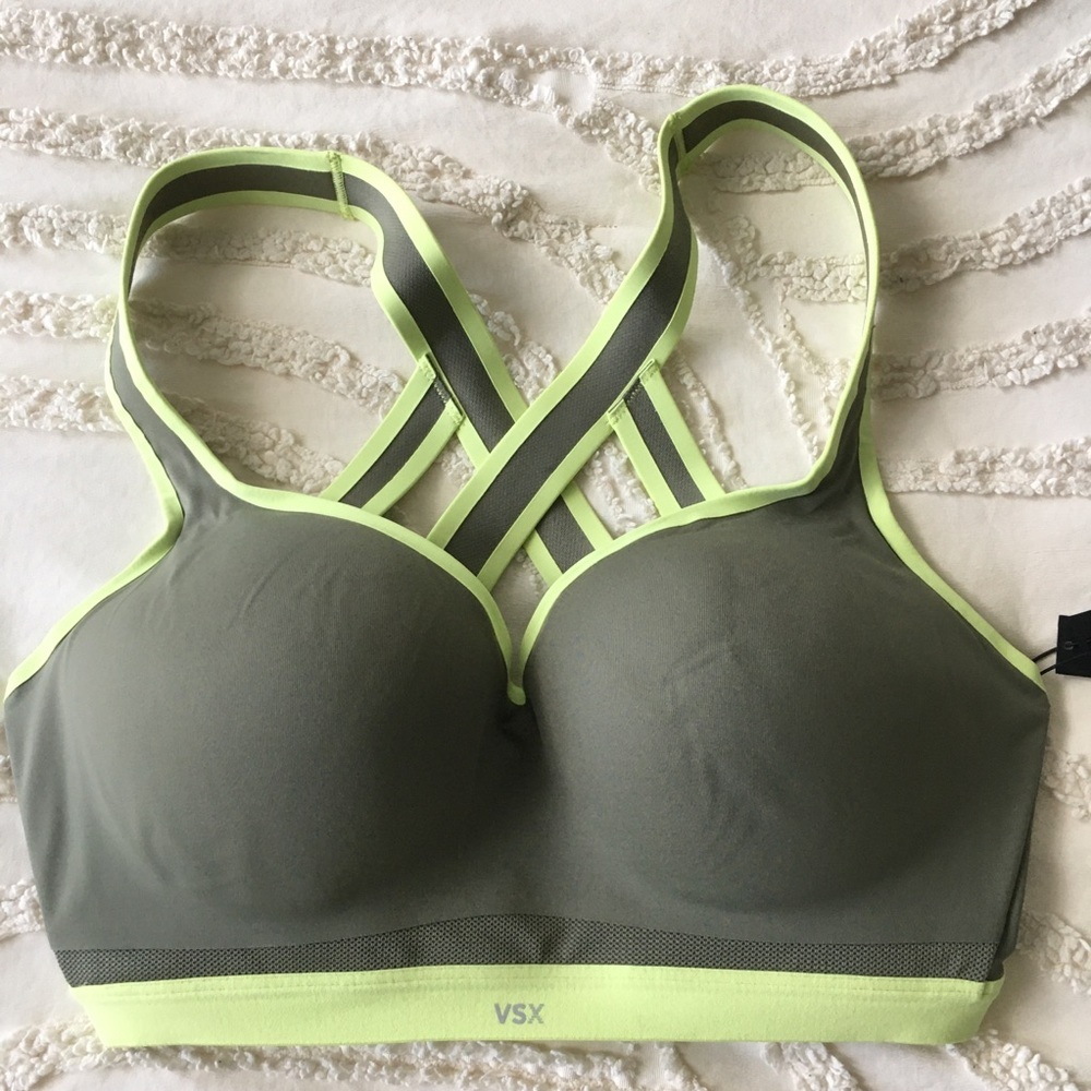 Victoria's Secret Olive Green Seamless Bralette with Lime Trim 34DD - Picture 5 of 7